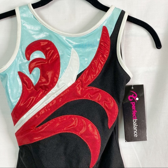 Perfect Balance Black Red Swirl Pattern Tank Leotard Large NEW NWT - Picture 5 of 9